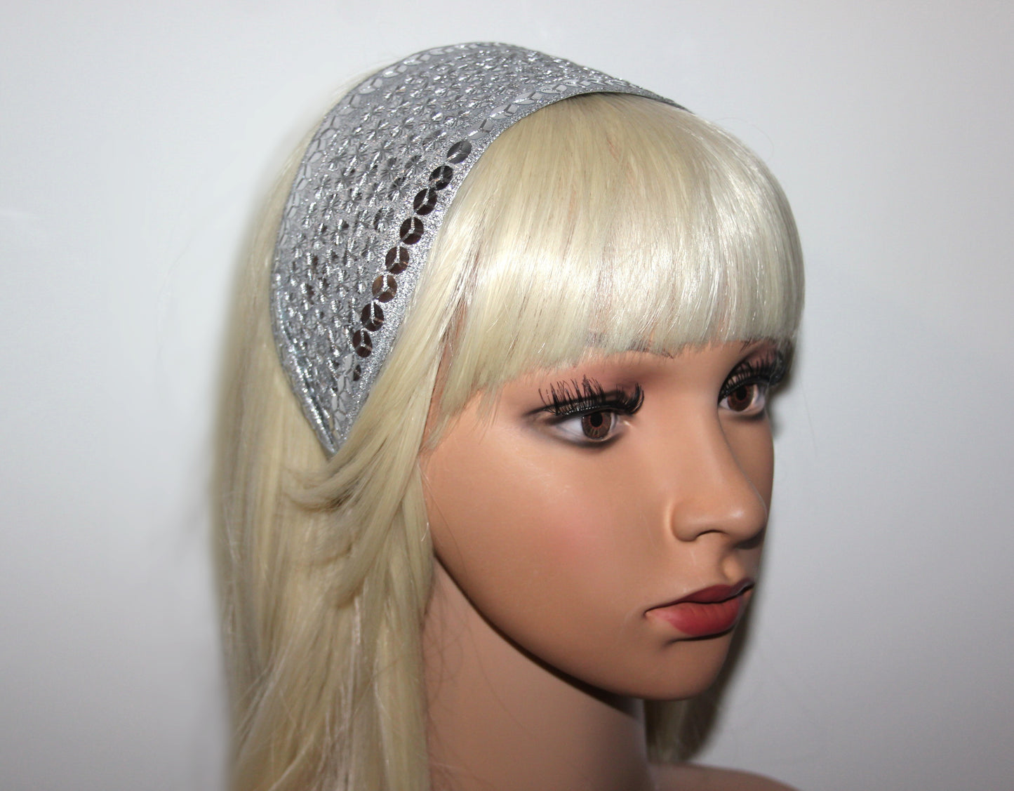 Silver wide headband 3"inch Sparkle sequin head scarf
