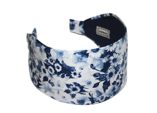 Boho Navy & White cotton flower print headband
