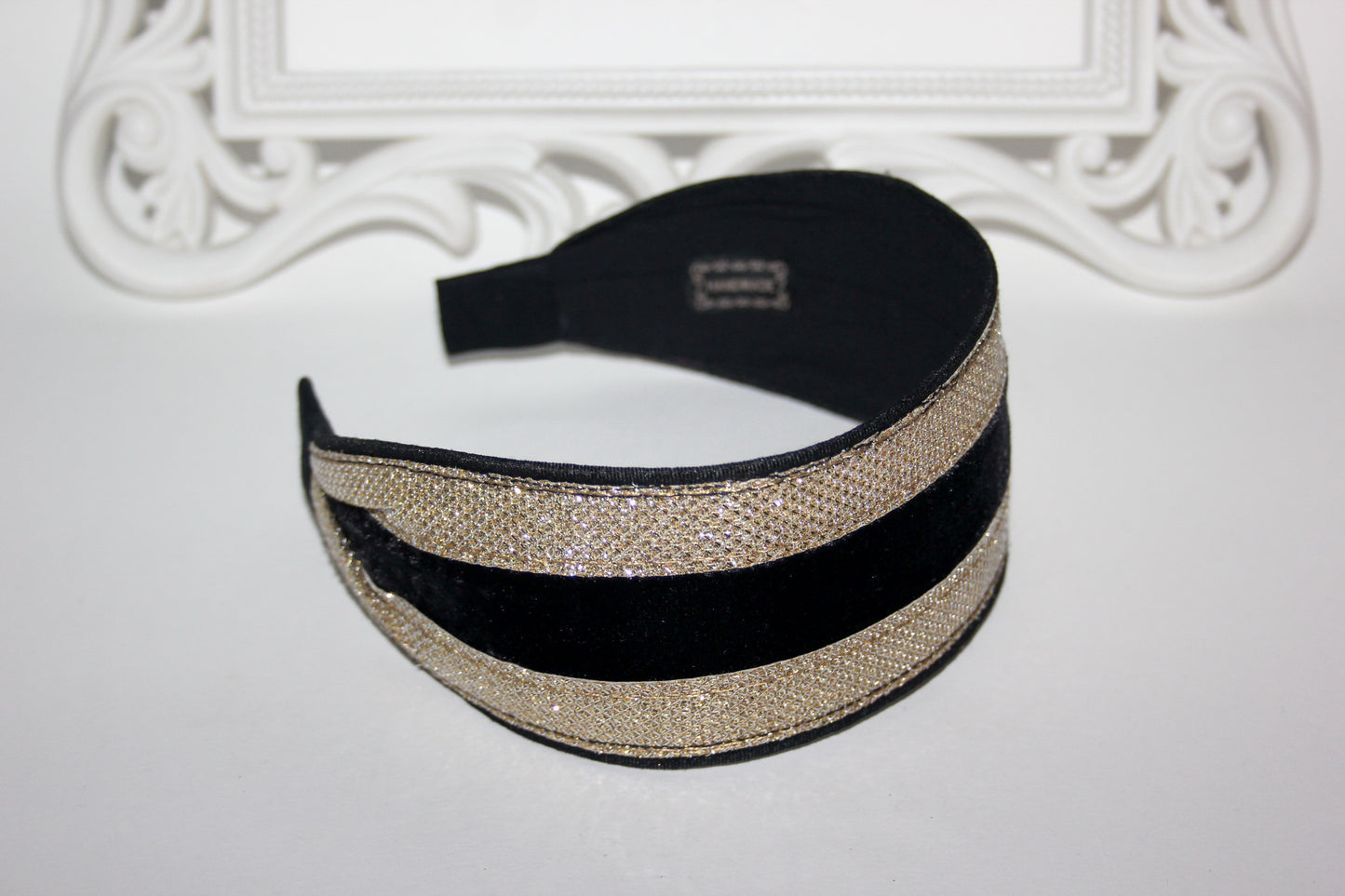 Black & Gold stripe headband Wide hairband scarf