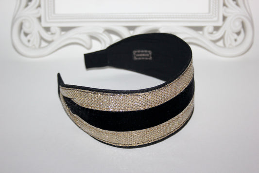 Black & Gold stripe headband Wide hairband scarf