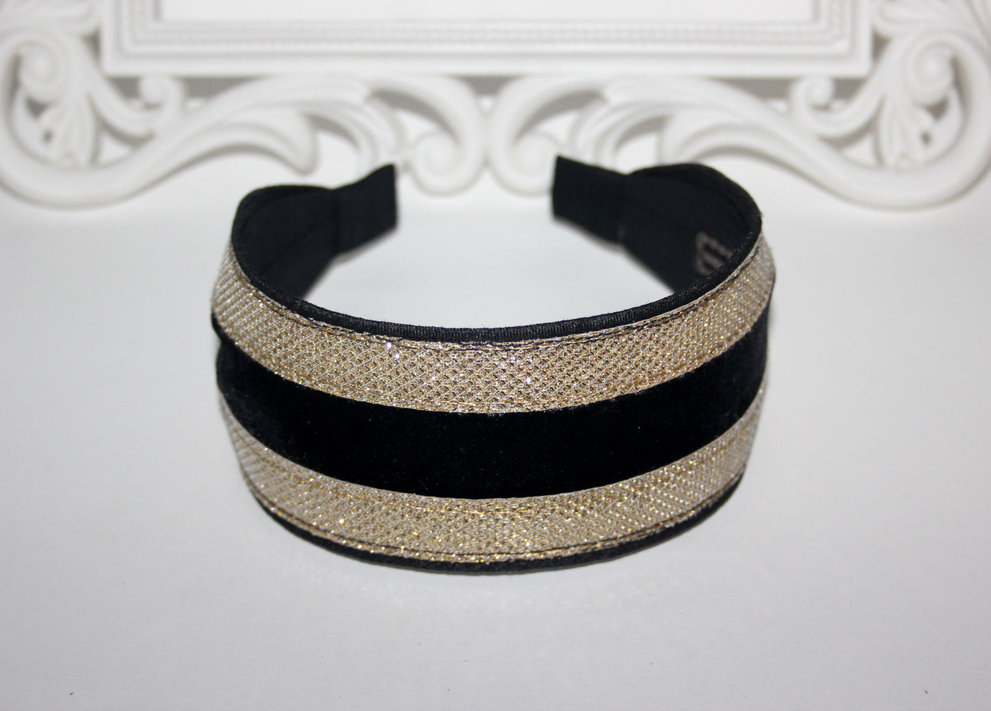 Black & Gold stripe headband Wide hairband scarf