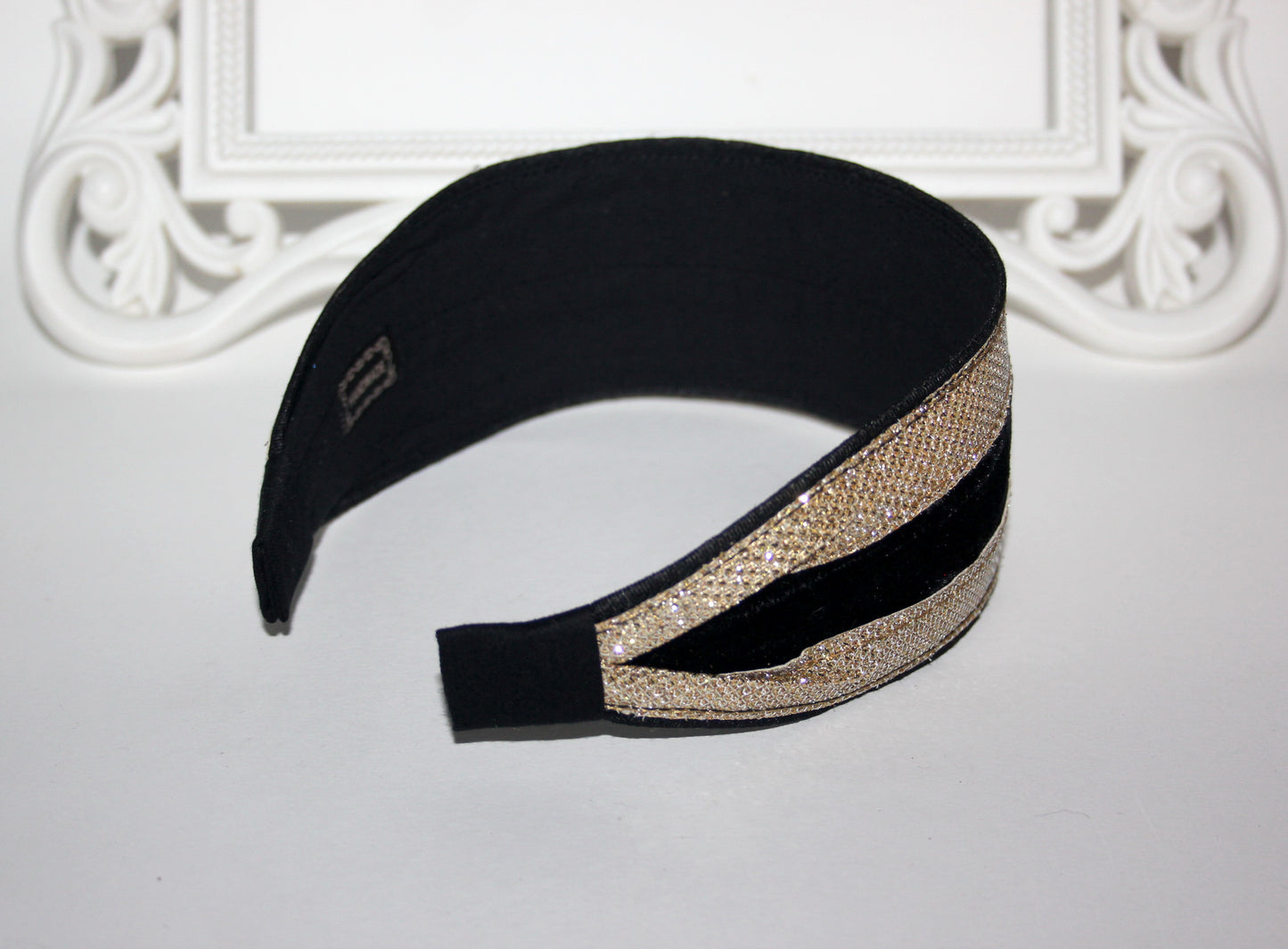 Black & Gold stripe headband Wide hairband scarf