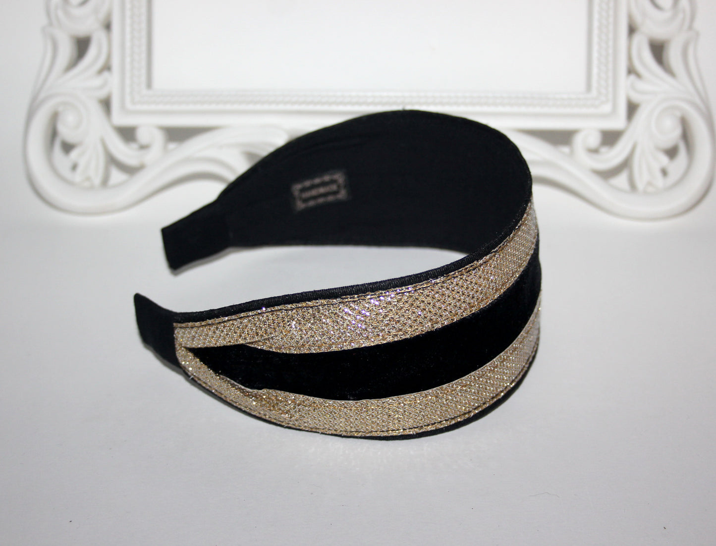 Black & Gold stripe headband Wide hairband scarf