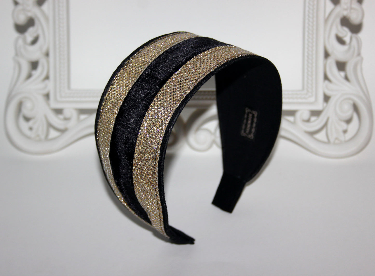 Black & Gold stripe headband Wide hairband scarf