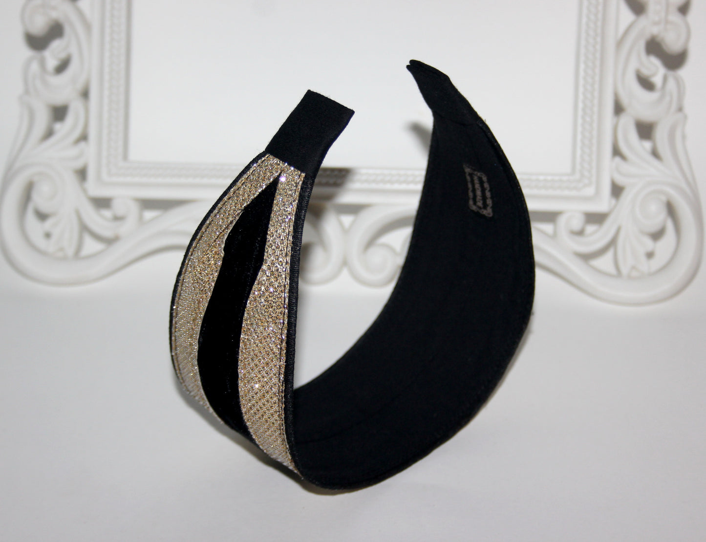 Black & Gold stripe headband Wide hairband scarf