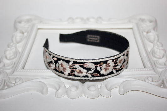 Boho thin headband for women 1.2"inches Embroidered flower flat hairband