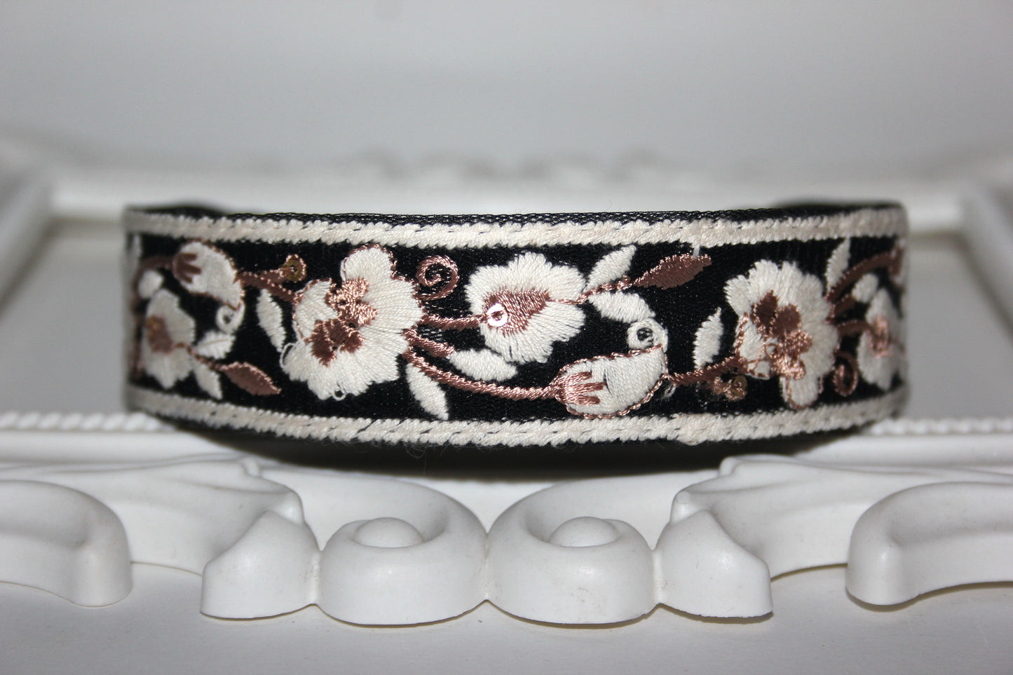 Boho thin headband for women 1.2"inches Embroidered flower flat hairband