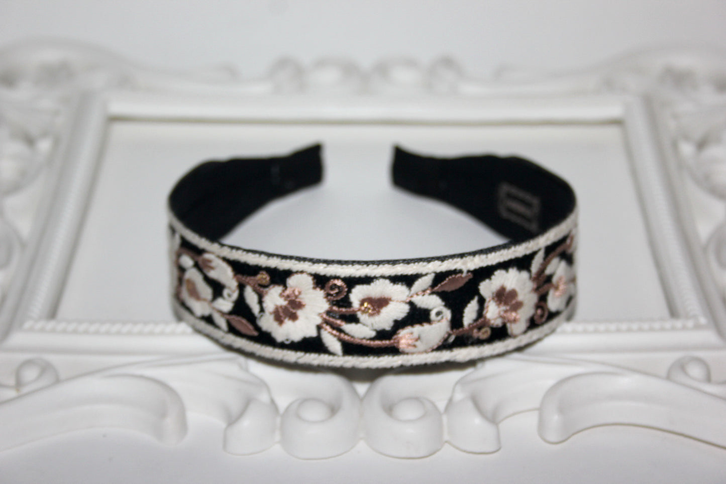 Boho thin headband for women 1.2"inches Embroidered flower flat hairband