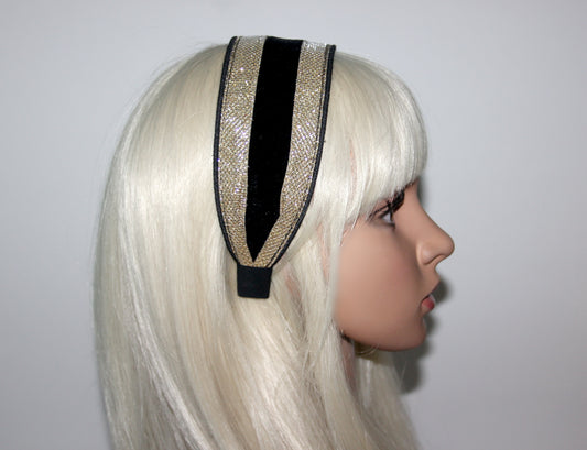 Black & Gold stripe headband Wide hairband scarf