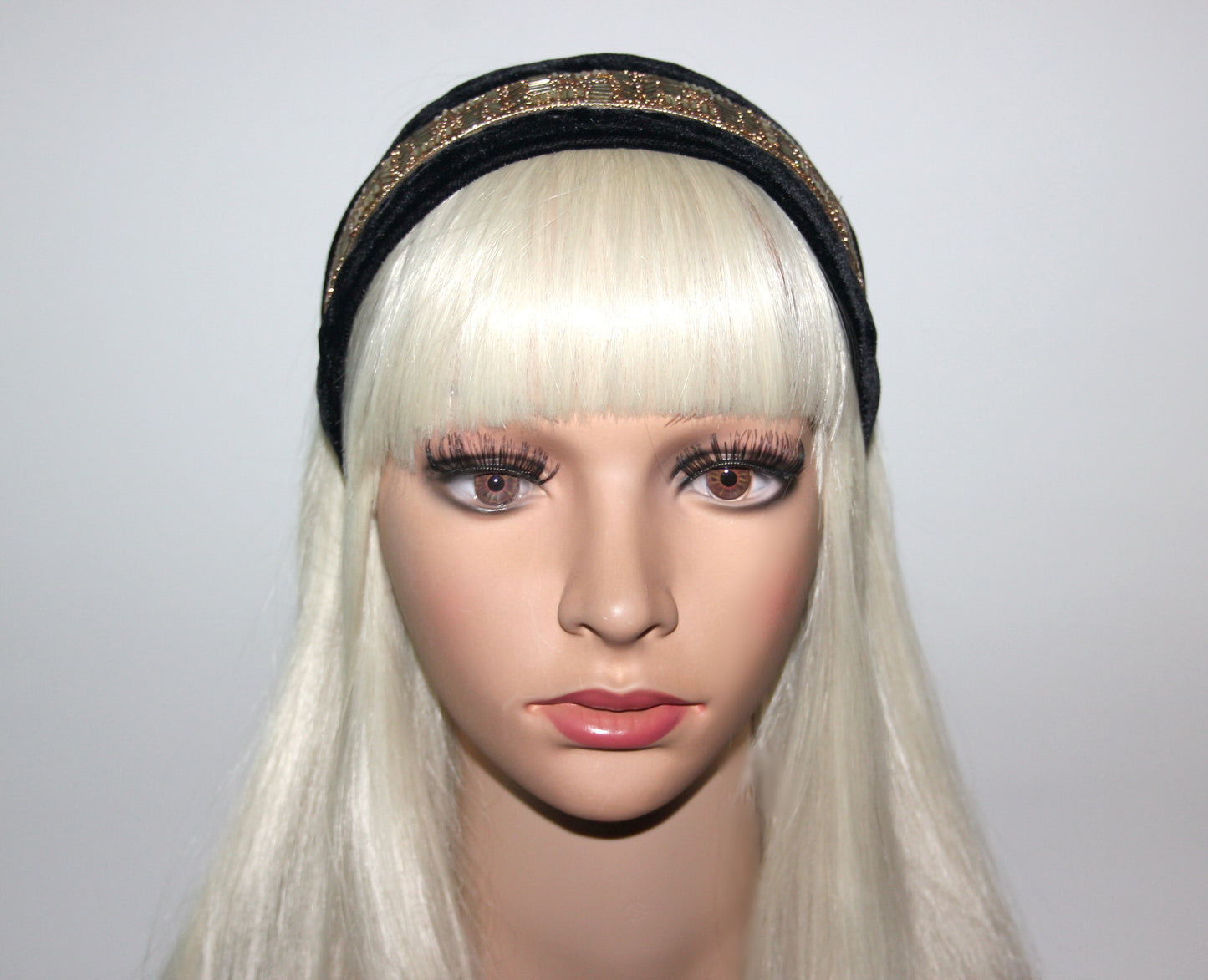 Black velvet headband Gold beaded head scarf