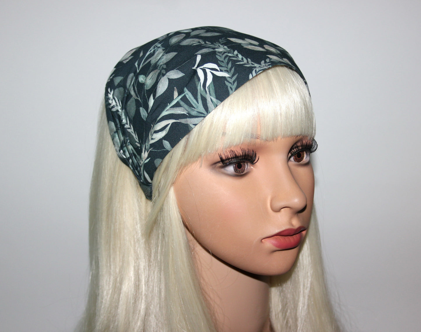 Headband bandana Petrol Blue cotton hippie head scarf, wide head covering