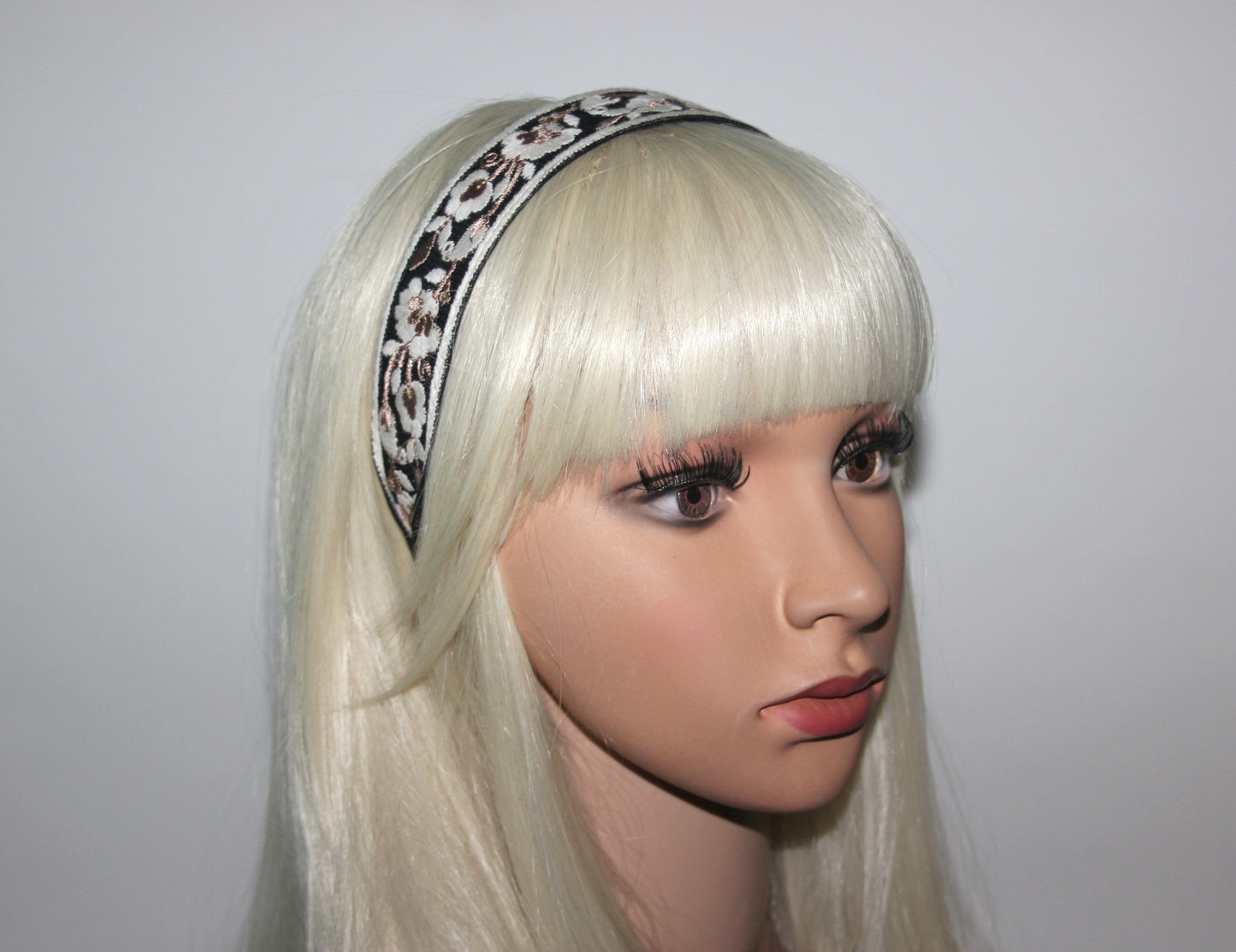 Boho thin headband for women 1.2"inches Embroidered flower flat hairband