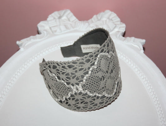 Retro headband for women 4"inch Gray wide alopecia head scarf Knitted cotton hairband