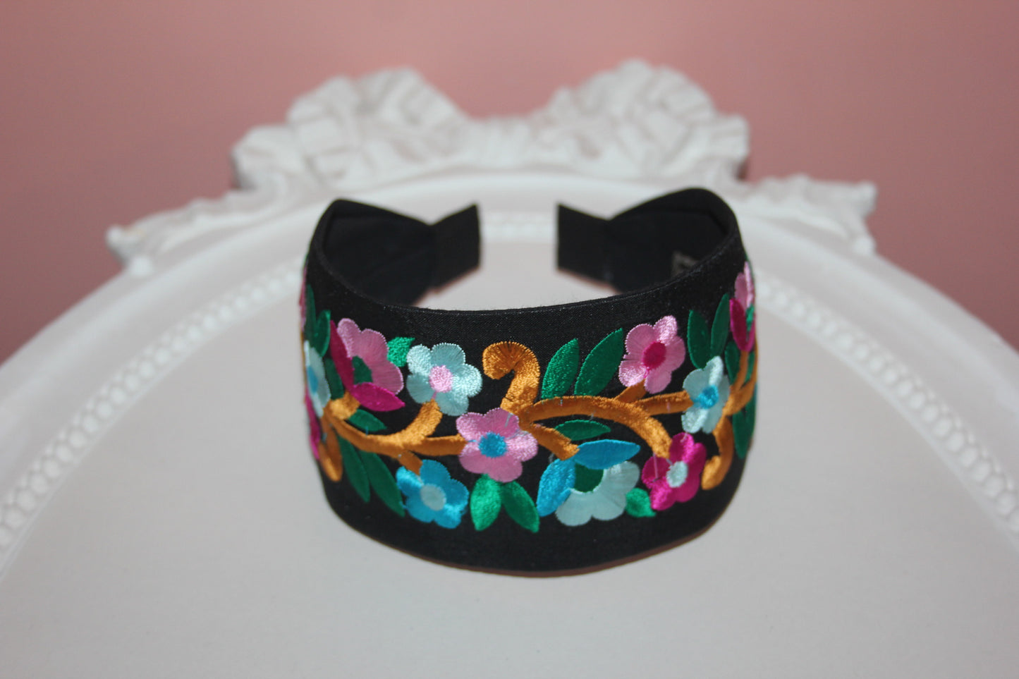 Wide headband women 2.75" inch embroidery black/ turquoise/ blue/ lilac floral hairband