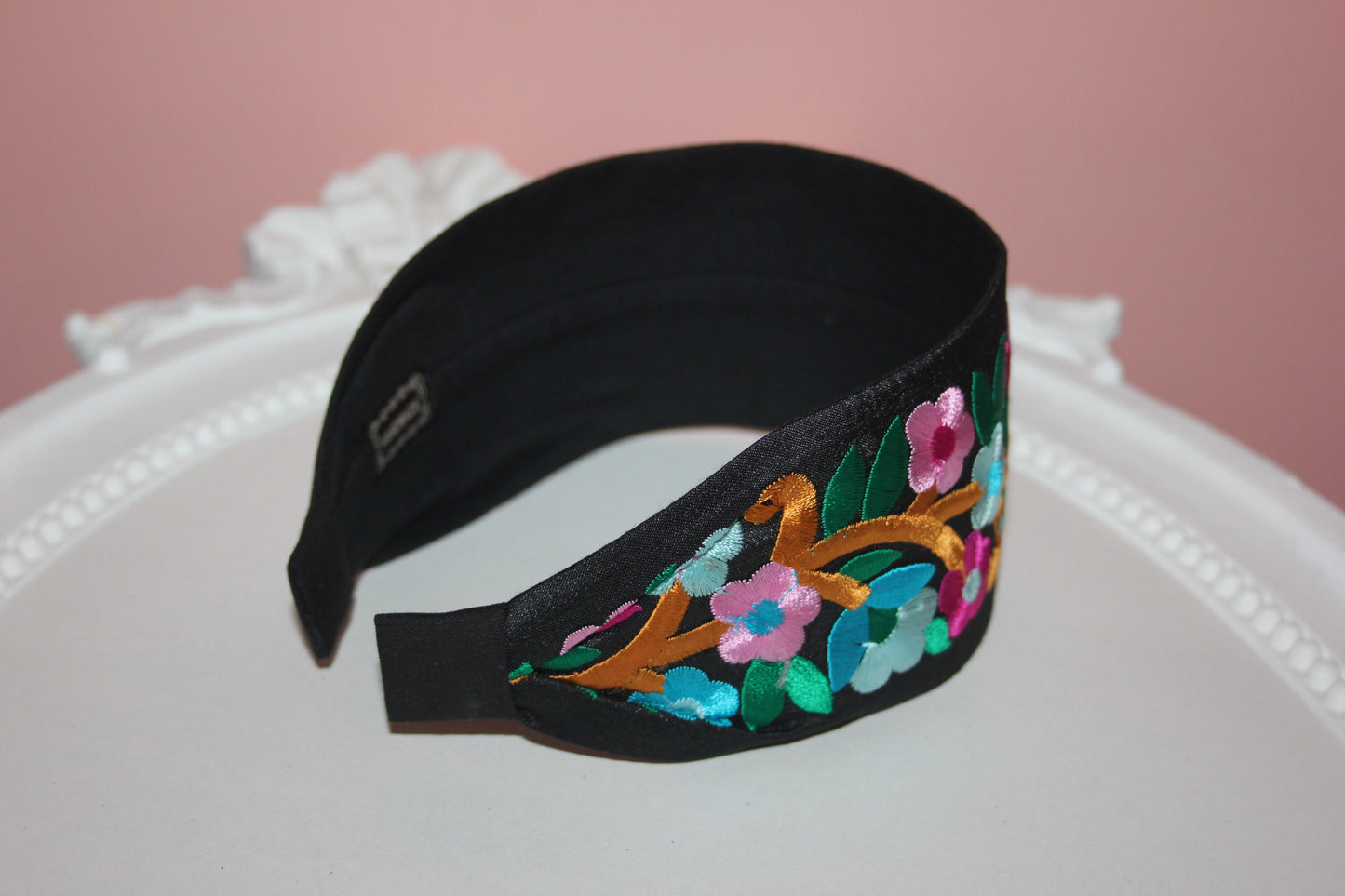 Wide headband women 2.75" inch embroidery black/ turquoise/ blue/ lilac floral hairband