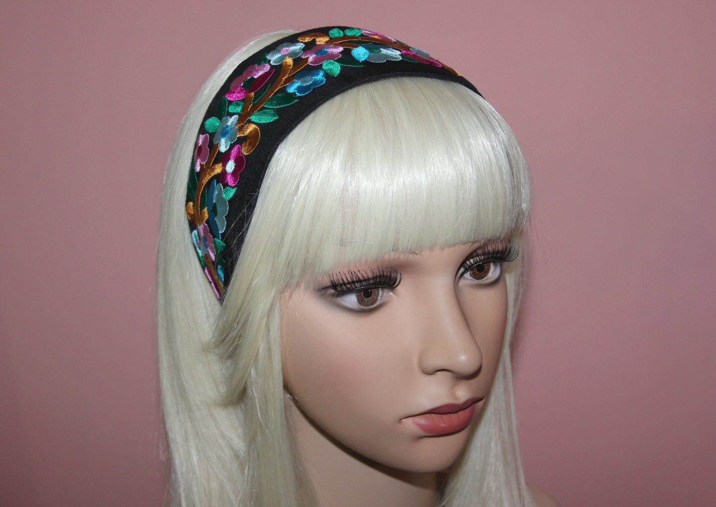 Wide headband women 2.75" inch embroidery black/ turquoise/ blue/ lilac floral hairband