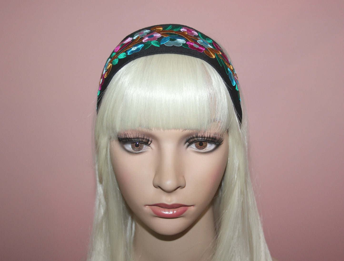 Wide headband women 2.75" inch embroidery black/ turquoise/ blue/ lilac floral hairband