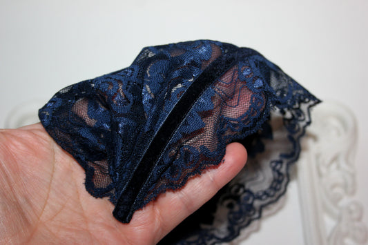 Dark Blue lace headband Christian veil Structured head cover, 7.2"inch, plastic free hairband