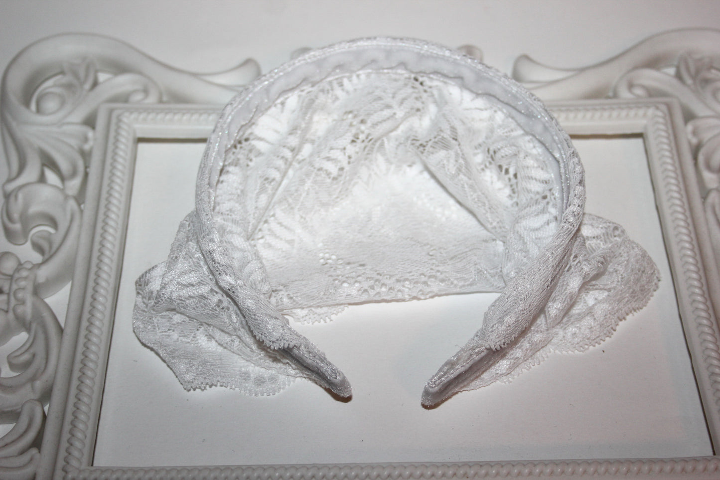 Christian head covering 7" inch Prayer lace headband White religious head cover plastic free
