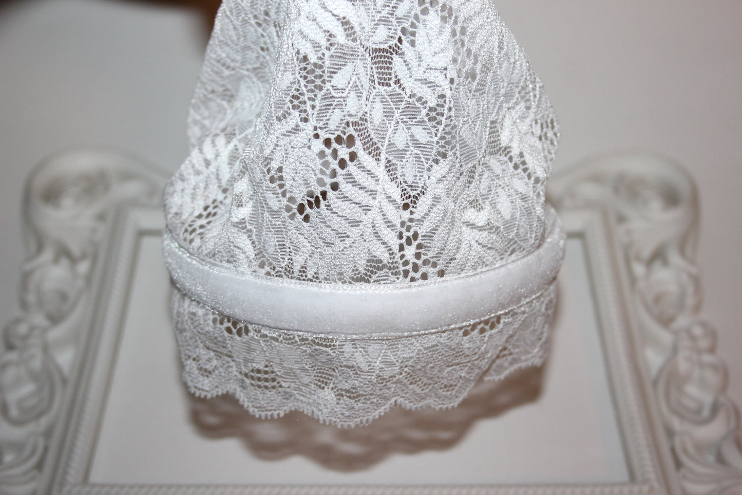 Christian head covering 7" inch Prayer lace headband White religious head cover plastic free