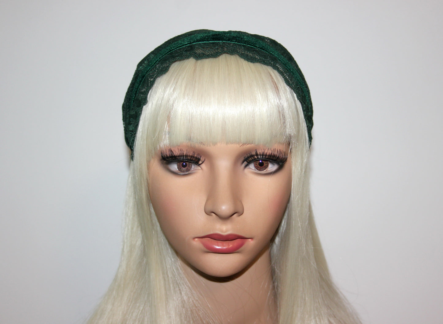 Dark Green prayer headband 7.2"inch Christian lace head covering Structured religious head cover, plastic free