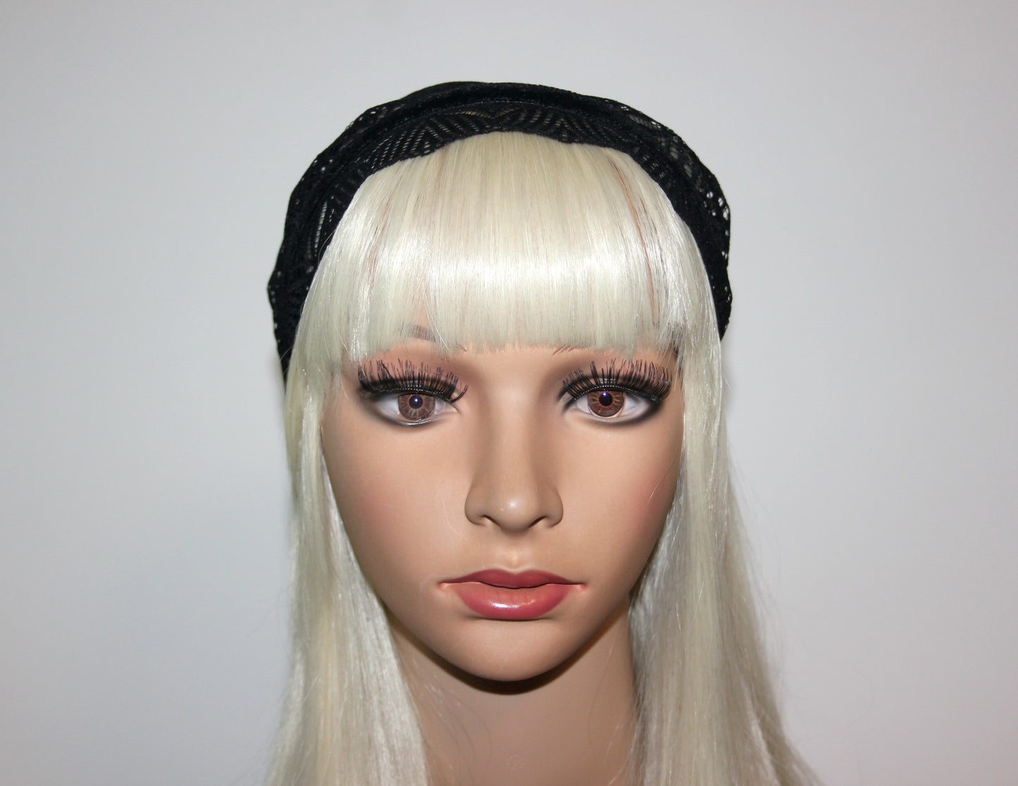 Christian head covering 7" inch Prayer lace headband Black herringbone head cover, plastic free