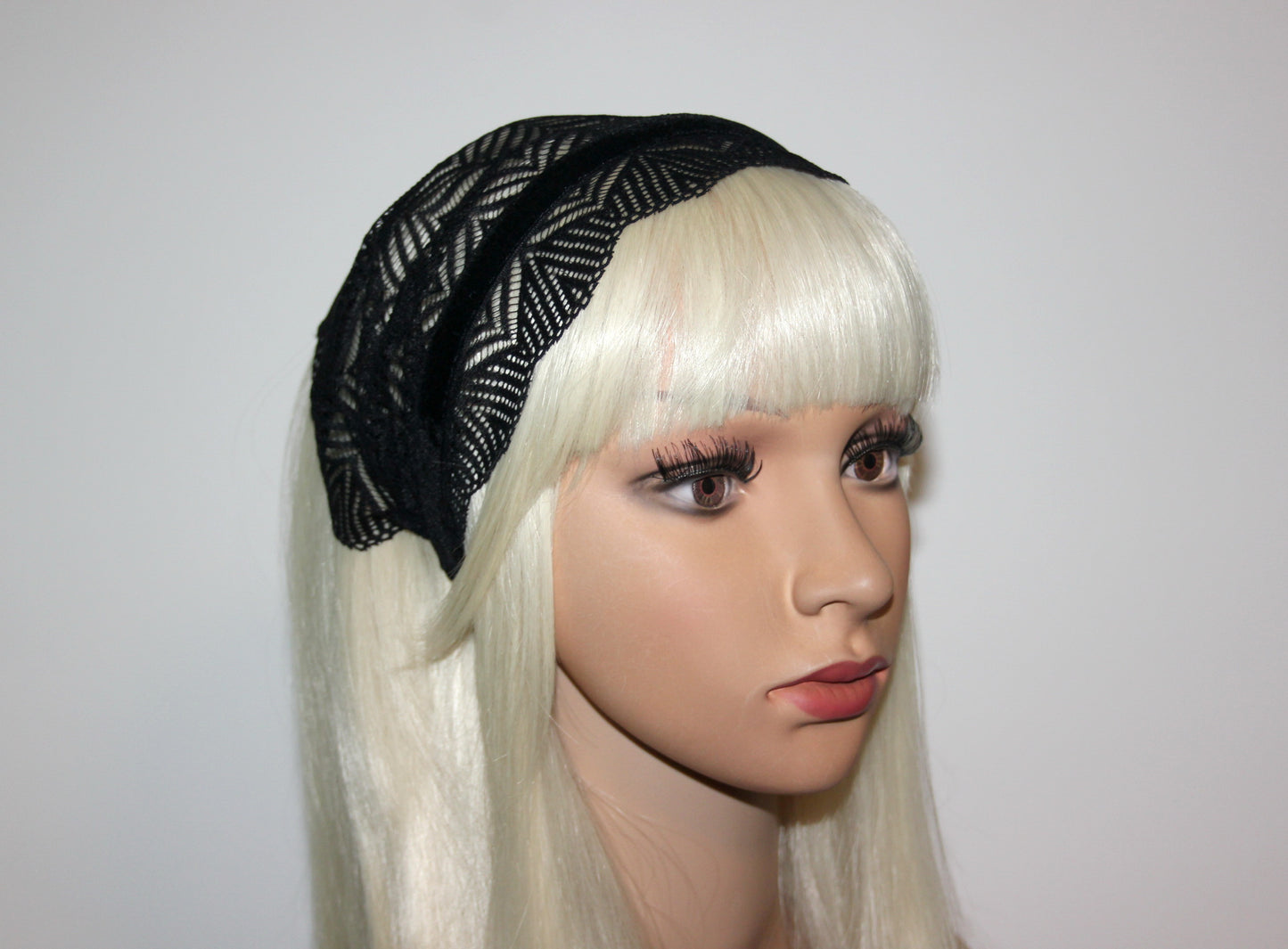 Christian head covering 7" inch Prayer lace headband Black herringbone head cover, plastic free