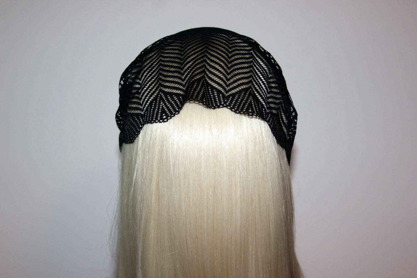Christian head covering 7" inch Prayer lace headband Black herringbone head cover, plastic free