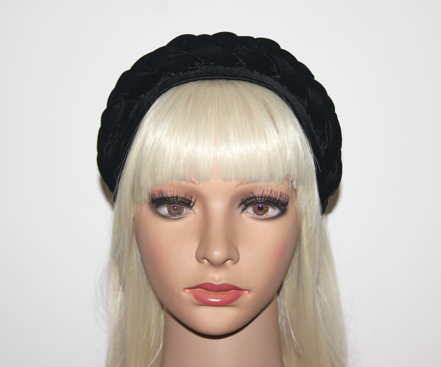 Wide black headband Braided silk velvet hairband Modern braid headwrap