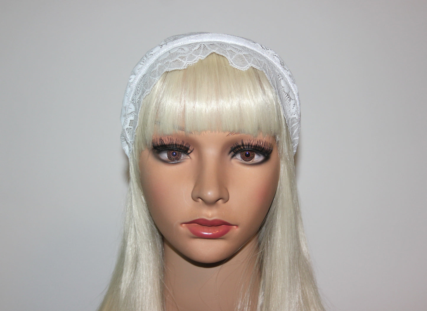 Off White prayer headband 9"inch Christian lace head covering Structured religious head cover, plastic free