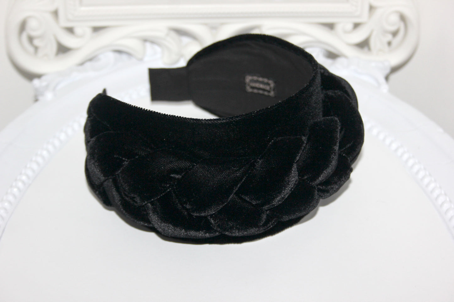 Wide black headband Braided silk velvet hairband Modern braid headwrap