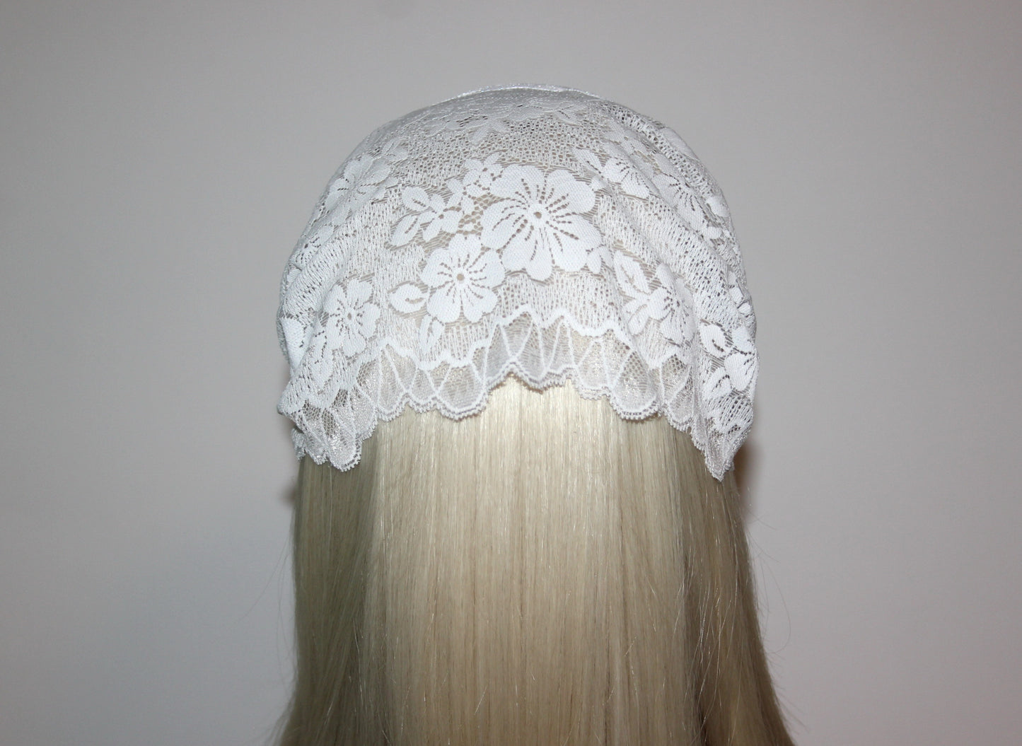 Off White prayer headband 9"inch Christian lace head covering Structured religious head cover, plastic free