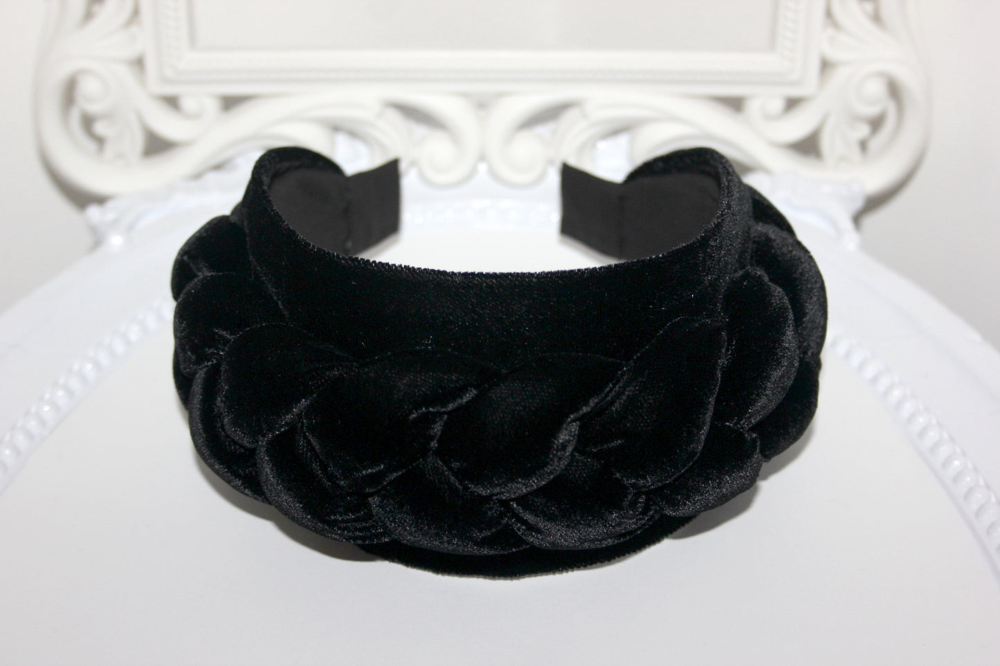 Wide black headband Braided silk velvet hairband Modern braid headwrap