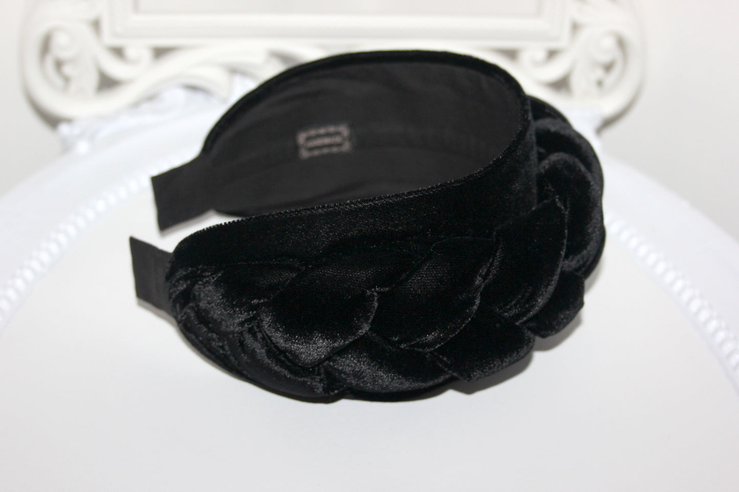 Wide black headband Braided silk velvet hairband Modern braid headwrap