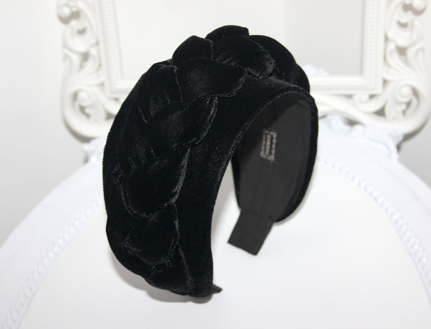 Wide black headband Braided silk velvet hairband Modern braid headwrap