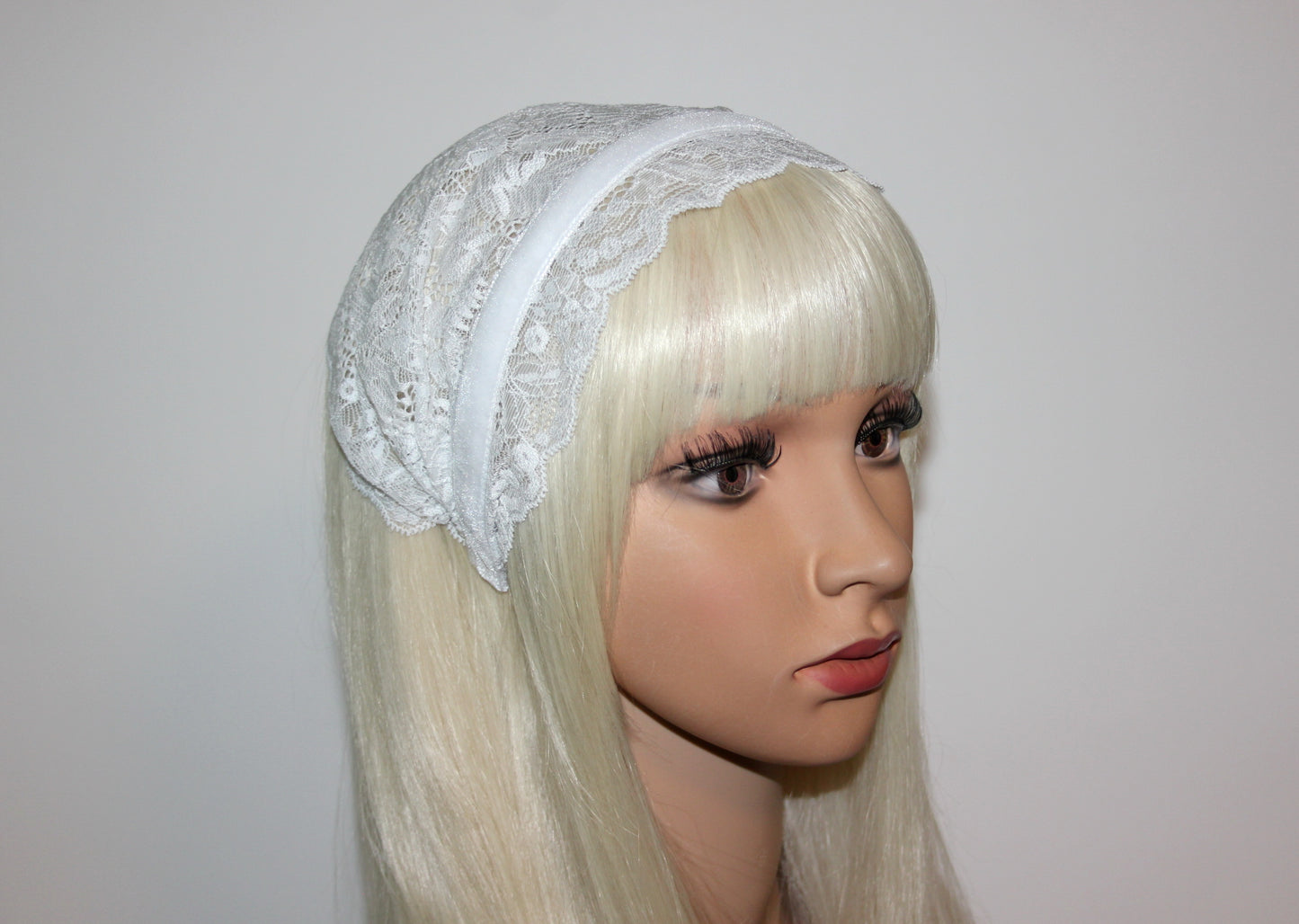 Christian head covering 7" inch Prayer lace headband White religious head cover plastic free