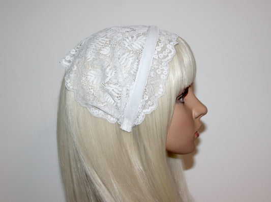 Christian head covering 7" inch Prayer lace headband White religious head cover plastic free