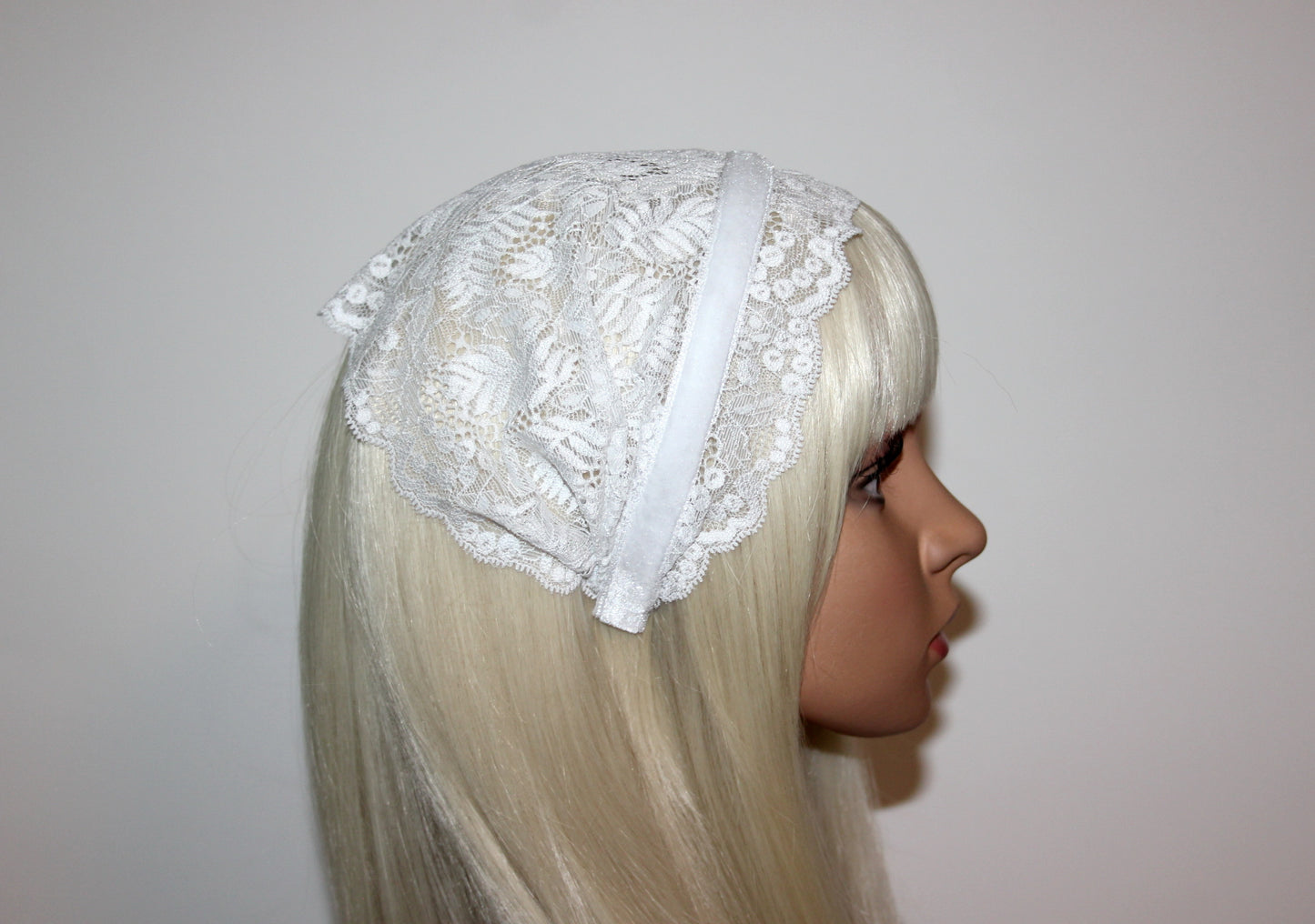 Christian head covering 7" inch Prayer lace headband White religious head cover plastic free