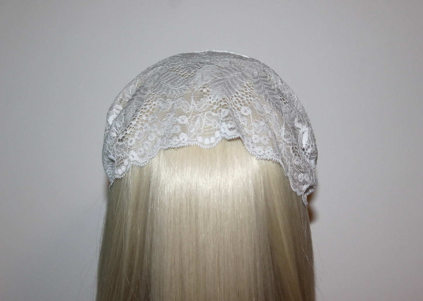 Christian head covering 7" inch Prayer lace headband White religious head cover plastic free