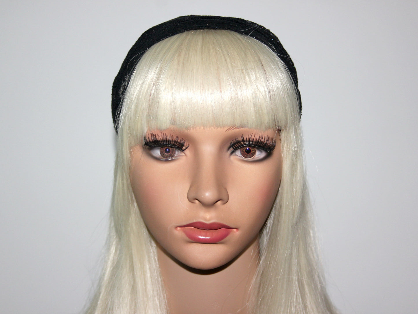 Lace kerchief 7.5"inch Black & Silver chapel little mantilla Christian headcover, plastic free
