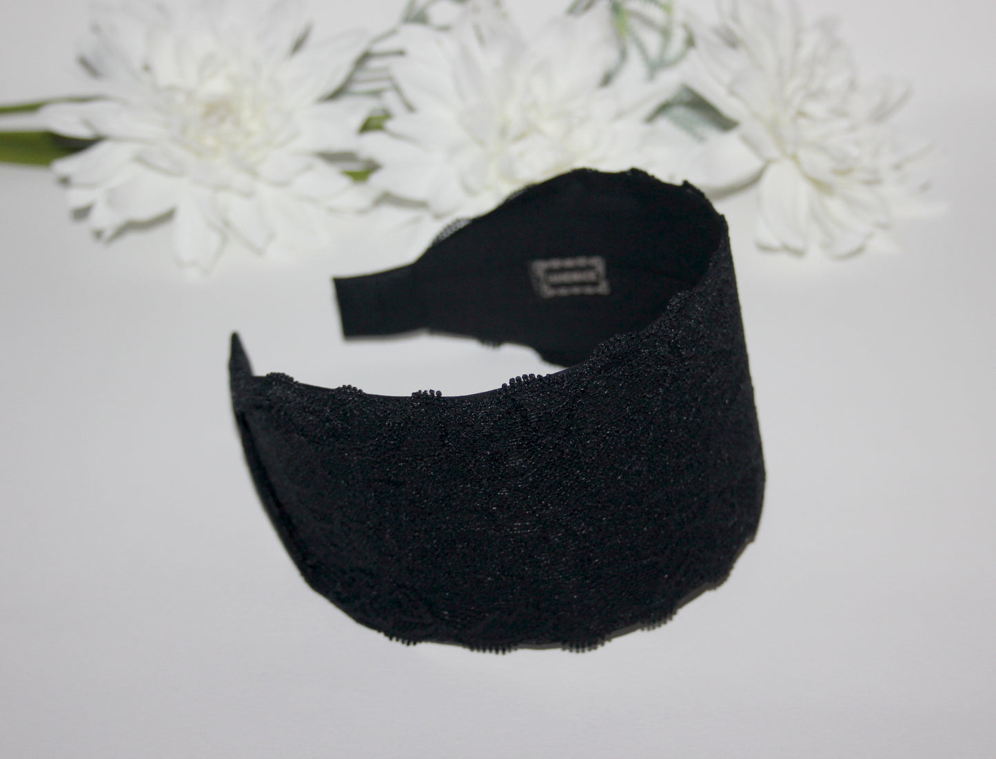 Lace headband for women 3.15" inch Black head covering, wide hairband, plastic free