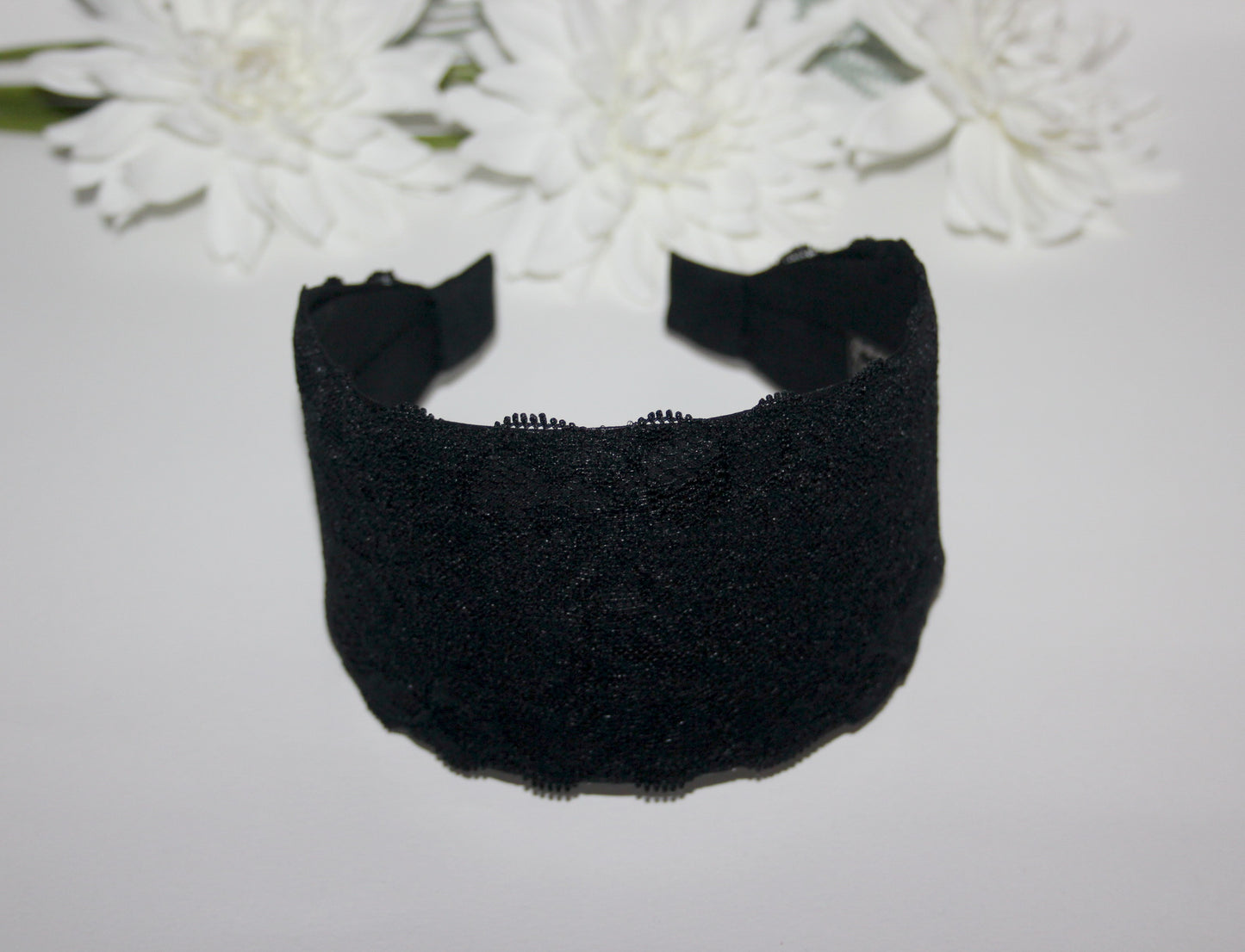 Lace headband for women 3.15" inch Black head covering, wide hairband, plastic free
