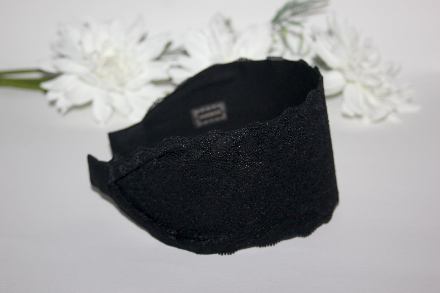 Lace headband for women 3.15" inch Black head covering, wide hairband, plastic free