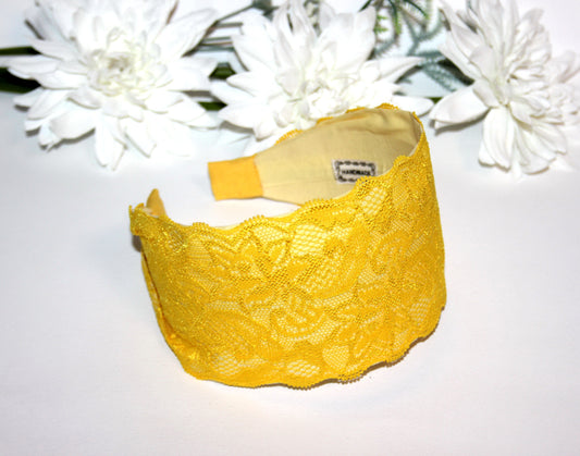 Sun Yellow lace headband 3.15" inch Structured hairband scarf for women