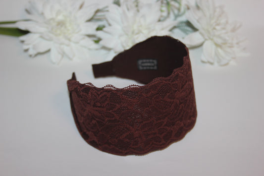 Dark Brown headband for women 3.15" inch Lace head covering, wide hairband