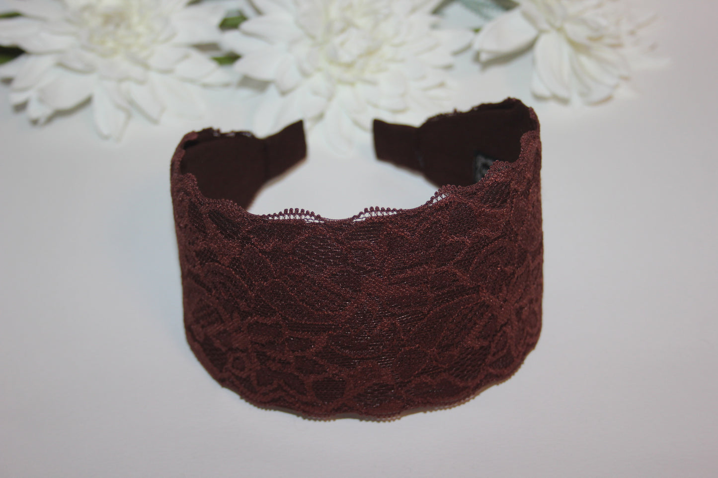 Dark Brown headband for women 3.15" inch Lace head covering, wide hairband