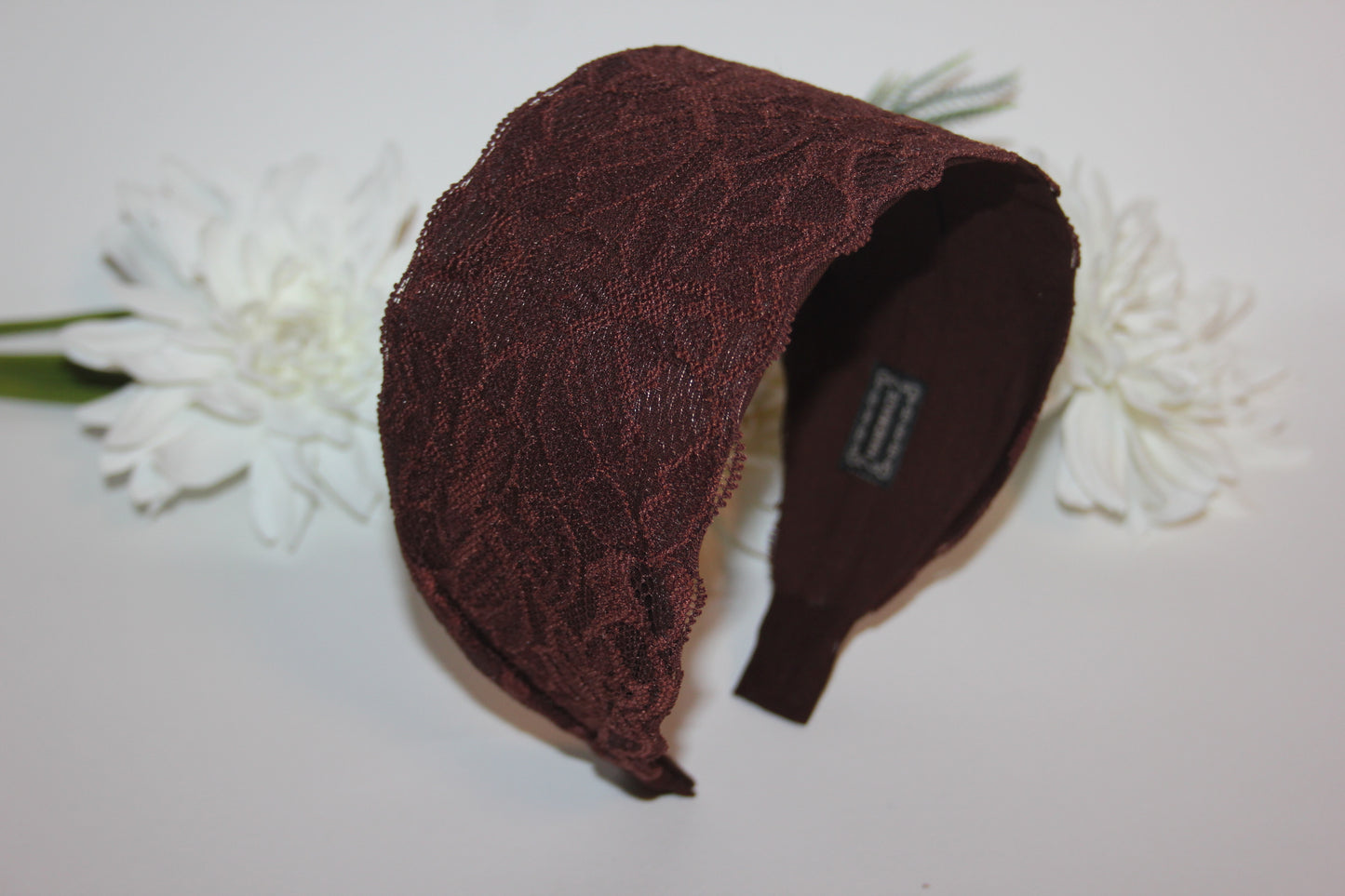 Dark Brown headband for women 3.15" inch Lace head covering, wide hairband