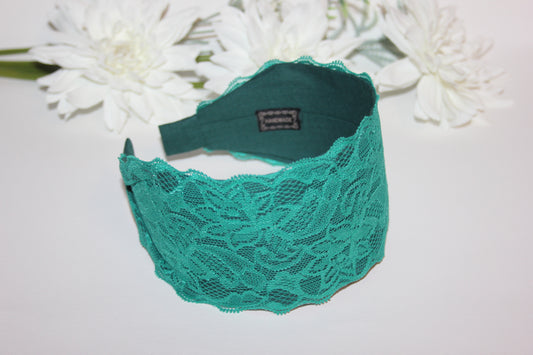 Green headband for women 3.15" inch Lace head covering, wide hairband