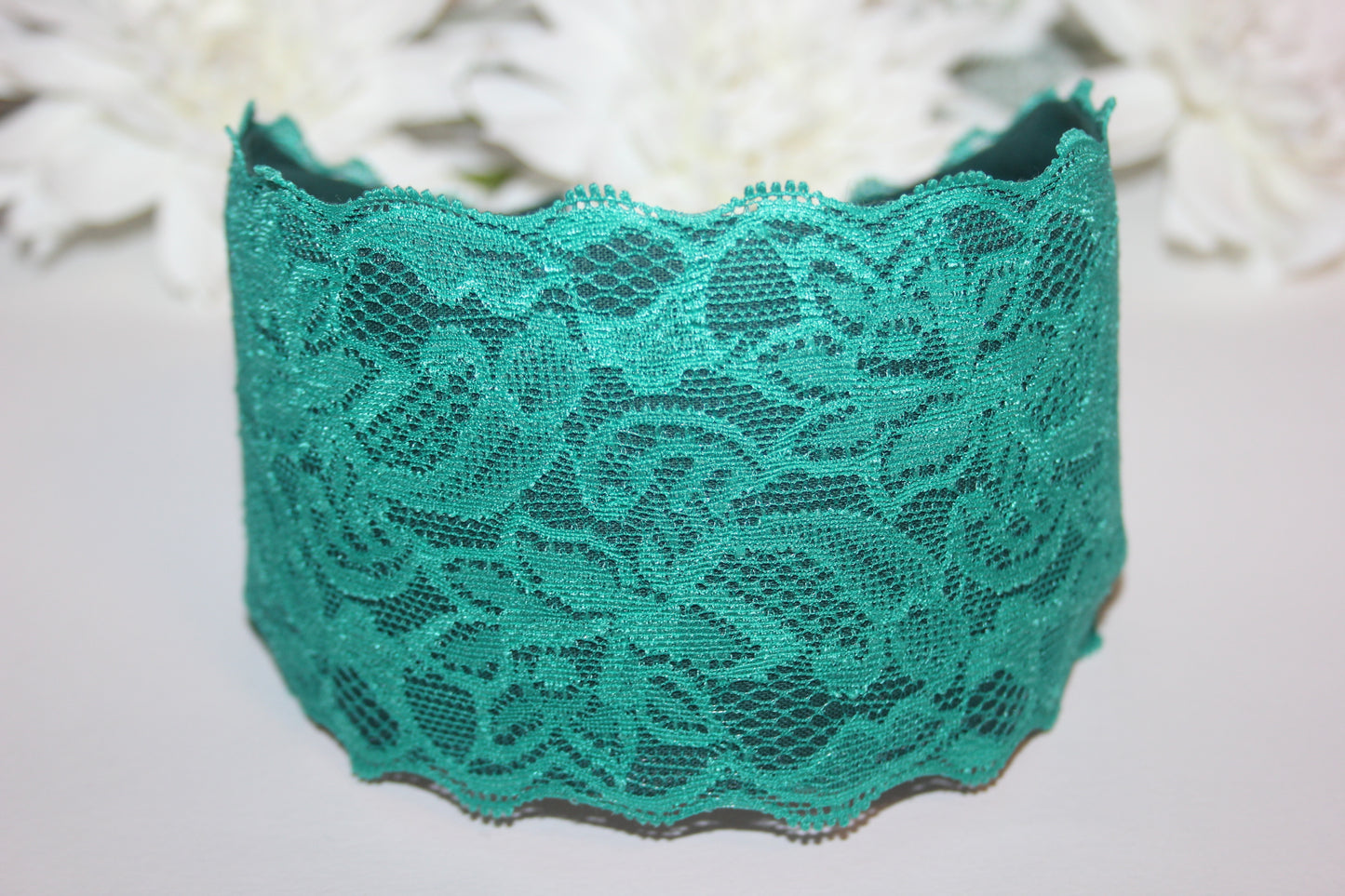 Green headband for women 3.15" inch Lace head covering, wide hairband