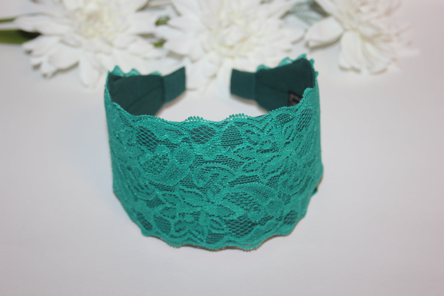 Green headband for women 3.15" inch Lace head covering, wide hairband